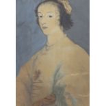 English School, watercolour, Portrait of a 17th century lady, 60 x 45cm