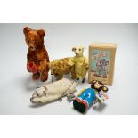 Five mechanical bears including one swimming Polar bear and one boxed