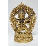 A Sino Tibetan gilt bronze group of Mahakala and consort, 22cm