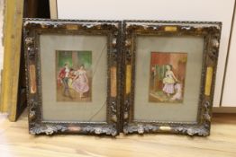 K. Baré, pair of oils on board, Figures dancing and Lady dis-robing, signed, possibly overpainted