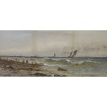 William Henry Earp (c.1900), watercolour, Fishing boats along the coast, signed, 24 x 53cm