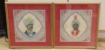 English School c.1900, pair of printed silk panels, 'The Maharaja of Baroda' and 'The Maharaja of