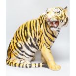 A large Italian painted maiolica model of a tiger, 49cm