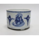 A Chinese blue and white ‘luohan’ brushpot, 13cm diameter