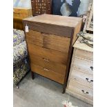 A mid century design teak five drawer chest, width 62cm, depth 51cm, height 108cm