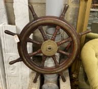 An early 20th century brass mounted teak ship's wheel marked Scott & Co. Ltd., Mactaggart,