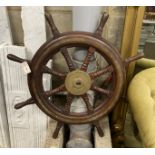 An early 20th century brass mounted teak ship's wheel marked Scott & Co. Ltd., Mactaggart,