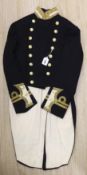 A 19th century gentleman's black wool Naval tail jacket with brass buttons gold