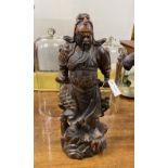 A Japanese carved hardwood samurai figure, height 65cm