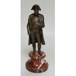 An early 20th century bronze of Napoleon on marble base, 21cm