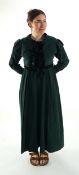 Two lady's Regency style day dresses (1 x dark green taffeta dress with brown short jacket and 1 x