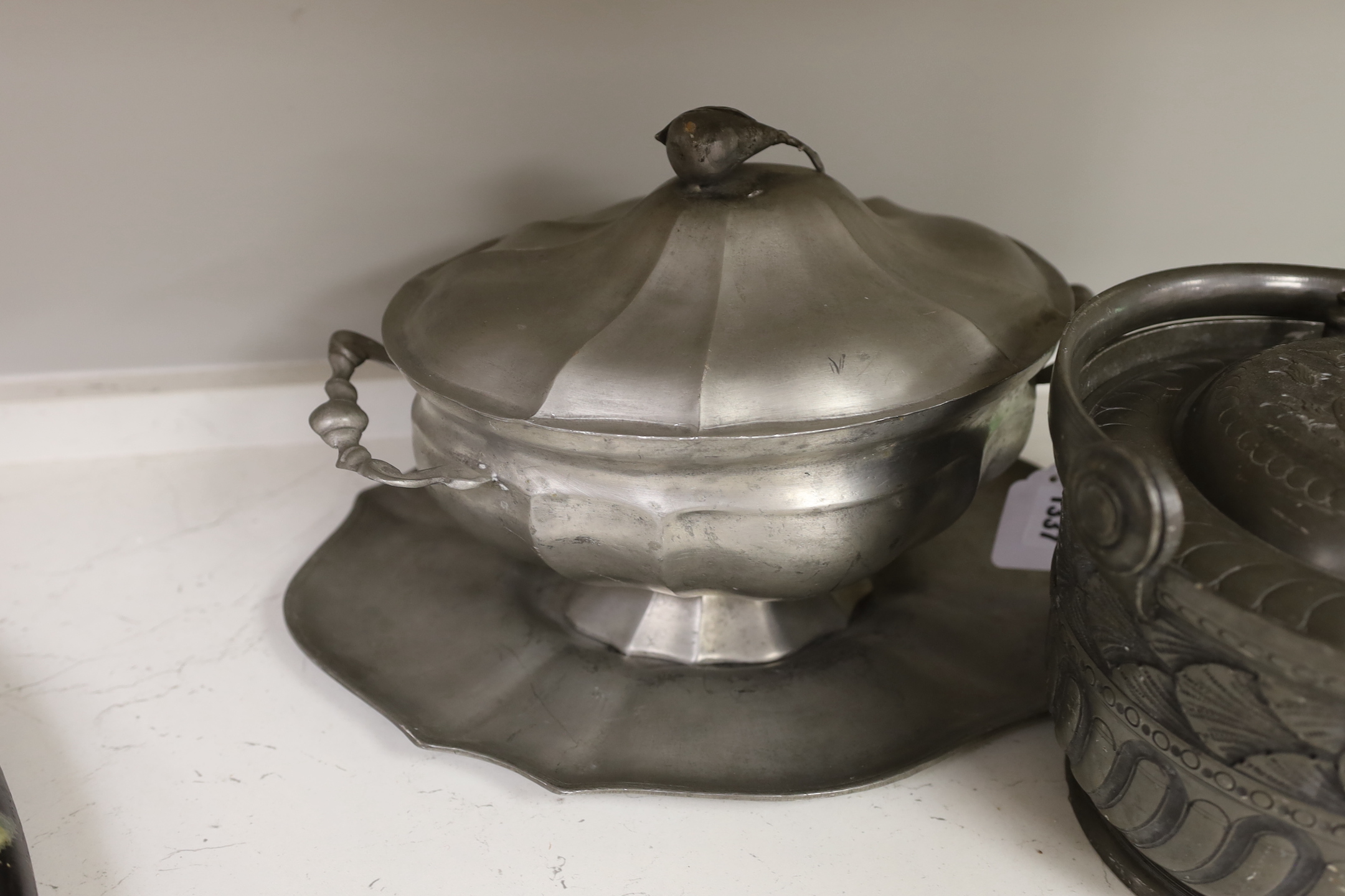 A Belgian? pewter ice bucket and a Kayserzinn tureen, cover and stand - Image 3 of 3