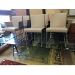 A contemporary glass top stainless steel framed rectangular dining table, length 270cm, width 120cm,