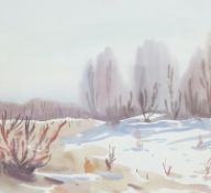 Heorhiy Ye Babichuk (Ukranian), watercolour, Winter landscape, signed and dated '89, 30 x 33cm