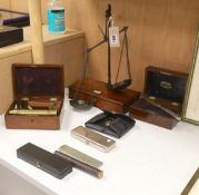 A Victorian cased mahogany microscope, signed Marratt London and other 19th century instruments