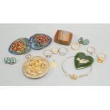 A quantity of mainly costume jewellery and other items including enamelled belt buckle.