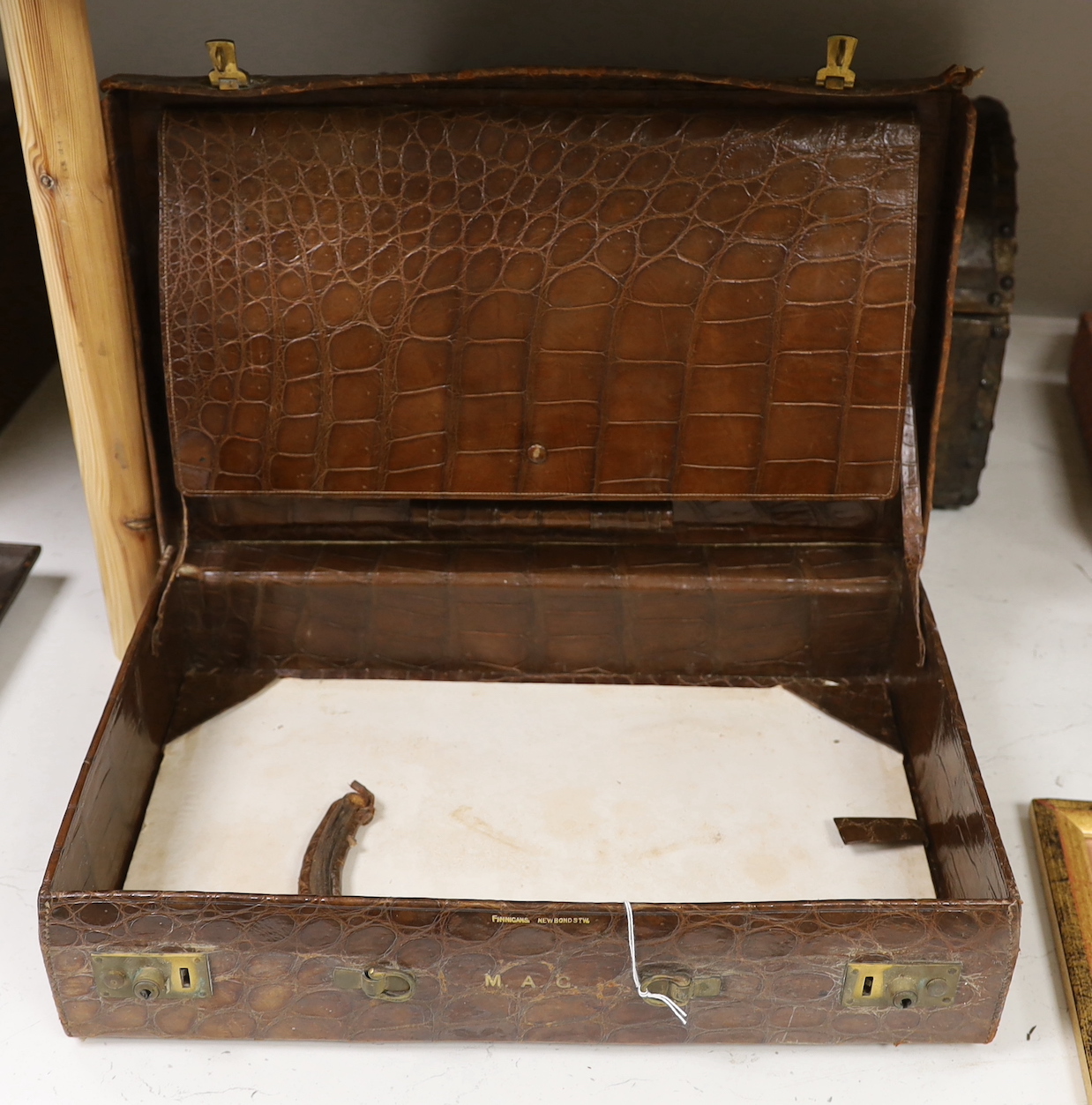 A Finnigans crocodile leather attaché case, pre 1940, with interior figments and blotter, 45cm wide, - Image 2 of 4