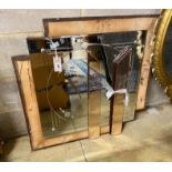 An Art Deco style peach and clear glass wall mirror, width 78cm, height 77cm