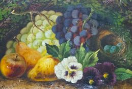 N. Vincent, oil on canvas, Still life of fruit and flowers, signed, 24 x 35cm