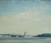 Ian Houston (1934-2021), oil on board, 'Early morning on the Orwell, signed, 22 x 27cm