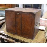 A Victorian burr walnut table top cigar cabinet, with Bramah lock, with key, 41.5cm wide