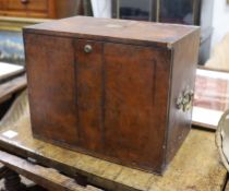 A Victorian burr walnut table top cigar cabinet, with Bramah lock, with key, 41.5cm wide