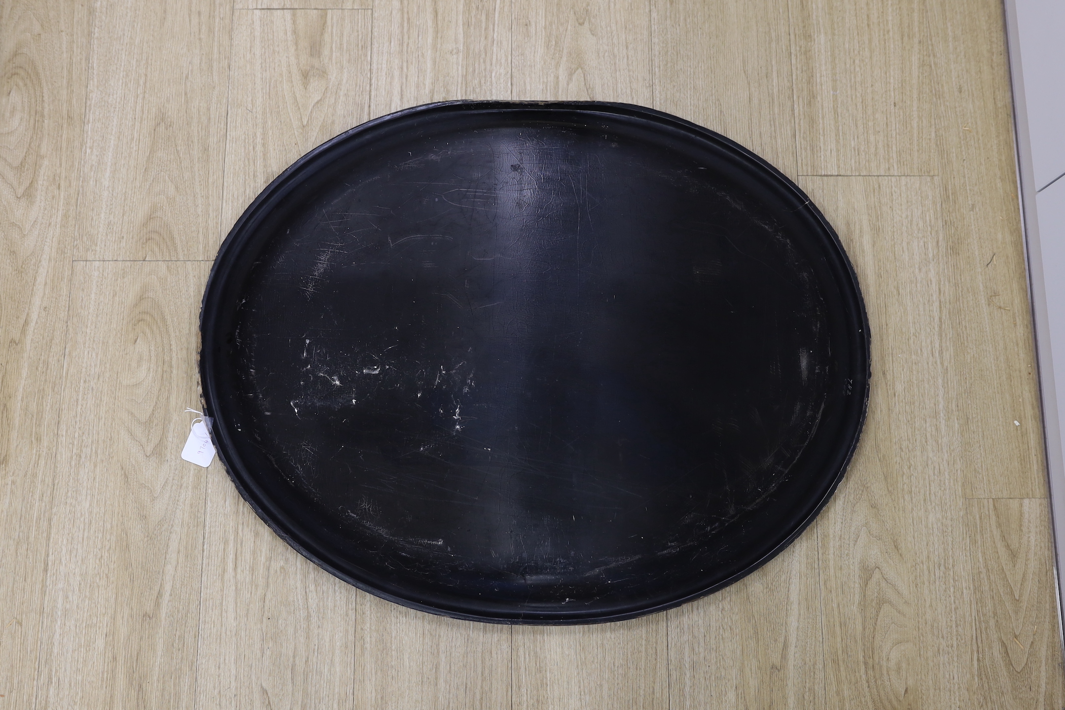 A large Regency oval japanned papier mache tray, 81cm long - Image 2 of 2