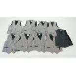 Nine men's black and white striped waistcoats (various sizes) some marked Pavilion Opera 'The Barber