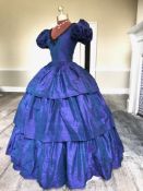 A lady's dark blue shot silk with jet Victorian style crinoline evening gown (small size)