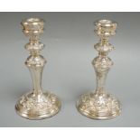A pair of Elizabeth II silver mounted candlesticks, W.I. Broadway & Co, Birmingham, 1965/66,