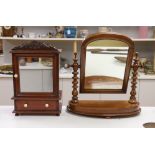 A Victorian mahogany dressing/toilet mirror and a smaller mirrored, one drawer, china handled
