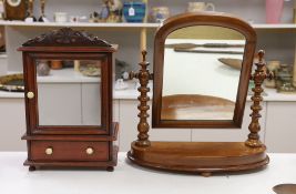 A Victorian mahogany dressing/toilet mirror and a smaller mirrored, one drawer, china handled