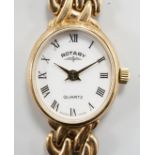 A lady's modern 9ct gold Rotary quartz wrist watch, on a 9ct gold Rotary bracelet, overall 17.5cm