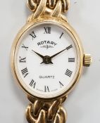 A lady's modern 9ct gold Rotary quartz wrist watch, on a 9ct gold Rotary bracelet, overall 17.5cm