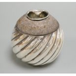 A Victorian wrythen fluted silver mounted match tidy, London, 1891, height 77mm.