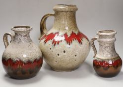 Two Scheurich Keramik jugs and a vase, tallest jug 28cm high
