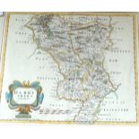 Robert Morden, coloured engraving, Map of Darbyshire, 37 x 42cm