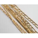 Two modern 9ct gold chains, longest 47cm, a 9ct gold bracelet and an Italian 9k chain, 11.8 grams.