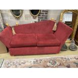 A contemporary Knowle settee with red fabric upholstery, length 200cm, depth 82cm, height 105cm