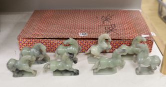 A set of eight Chinese hardstone figures of the horses of Mu Wang