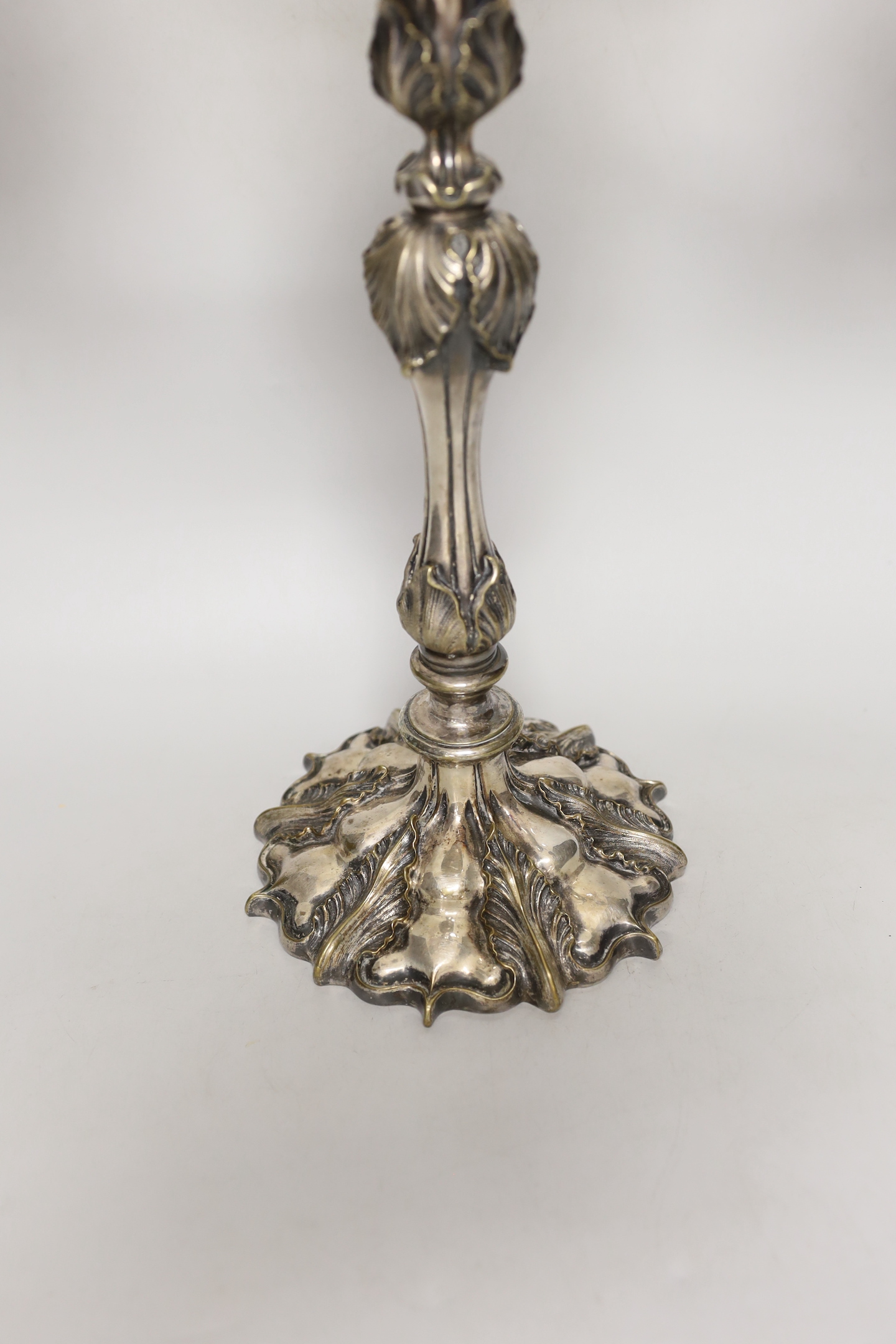 A Victorian plated Elkington & Co two branch, three light candelabrum, 60cm high - Image 2 of 3