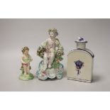 Two late 18th century Derby figures of cherubs and a Chinese Export porcelain caddie and cover