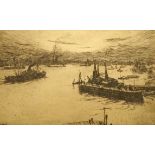 Arthur Briscoe (1893-1943), drypoint etching, 'Gravesend Reach', signed in pencil, 12/75, 16 x 25cm