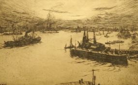 Arthur Briscoe (1893-1943), drypoint etching, 'Gravesend Reach', signed in pencil, 12/75, 16 x 25cm