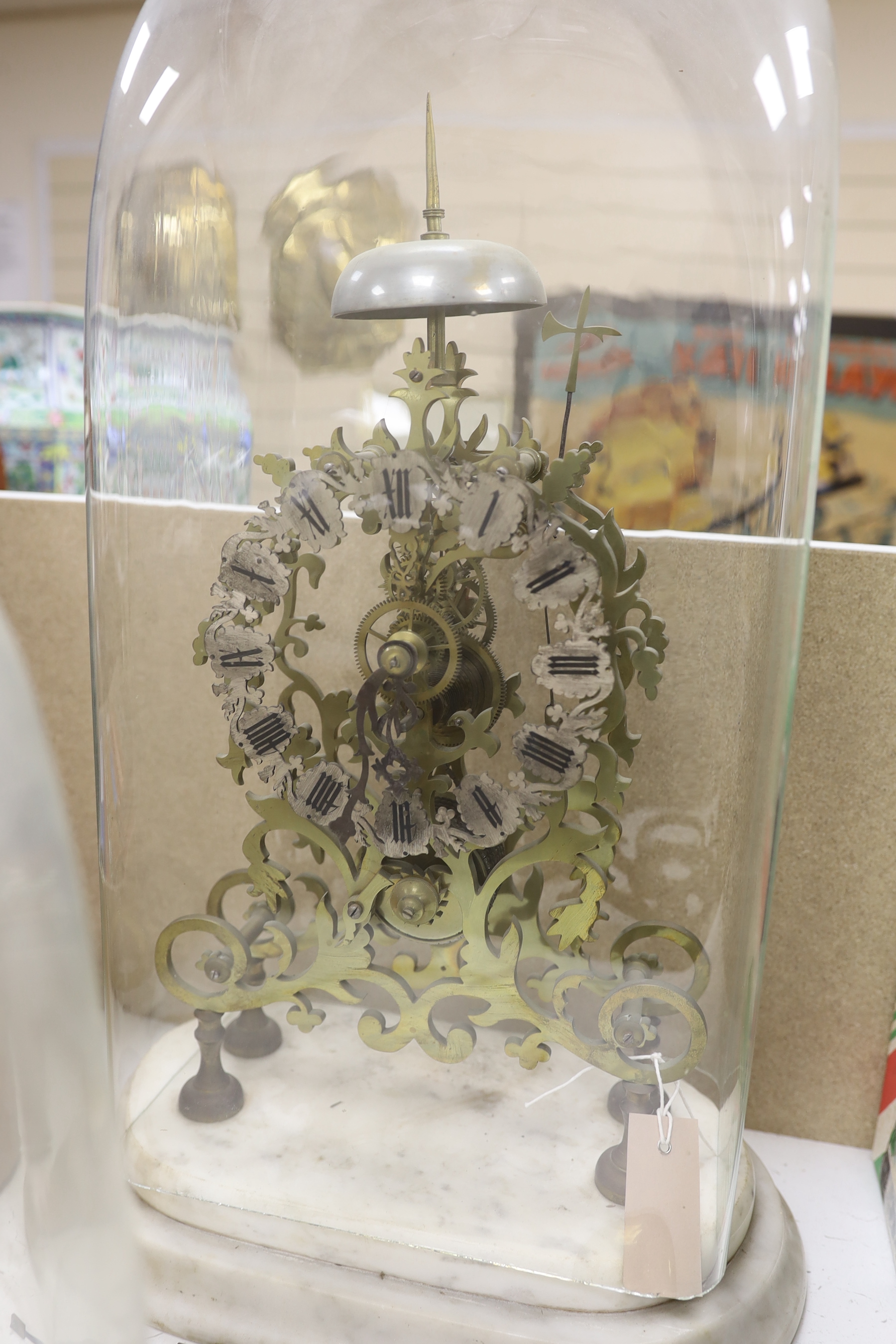 A Victorian skeleton clock and two glass clock domes - Image 2 of 2