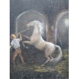 Ursula MacDonald (b.1903), oil on canvas board, Horse and groom, signed, 40 x 29cm