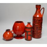 A set of four mid 20th century West German Bay Keramik pots, tallest 35cm