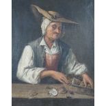 Balthazar Nebot (1700-1786), oil on oak panel, 'Seated fishmaid with a basket of oysters', signed,