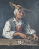 Balthazar Nebot (1700-1786), oil on oak panel, 'Seated fishmaid with a basket of oysters', signed,