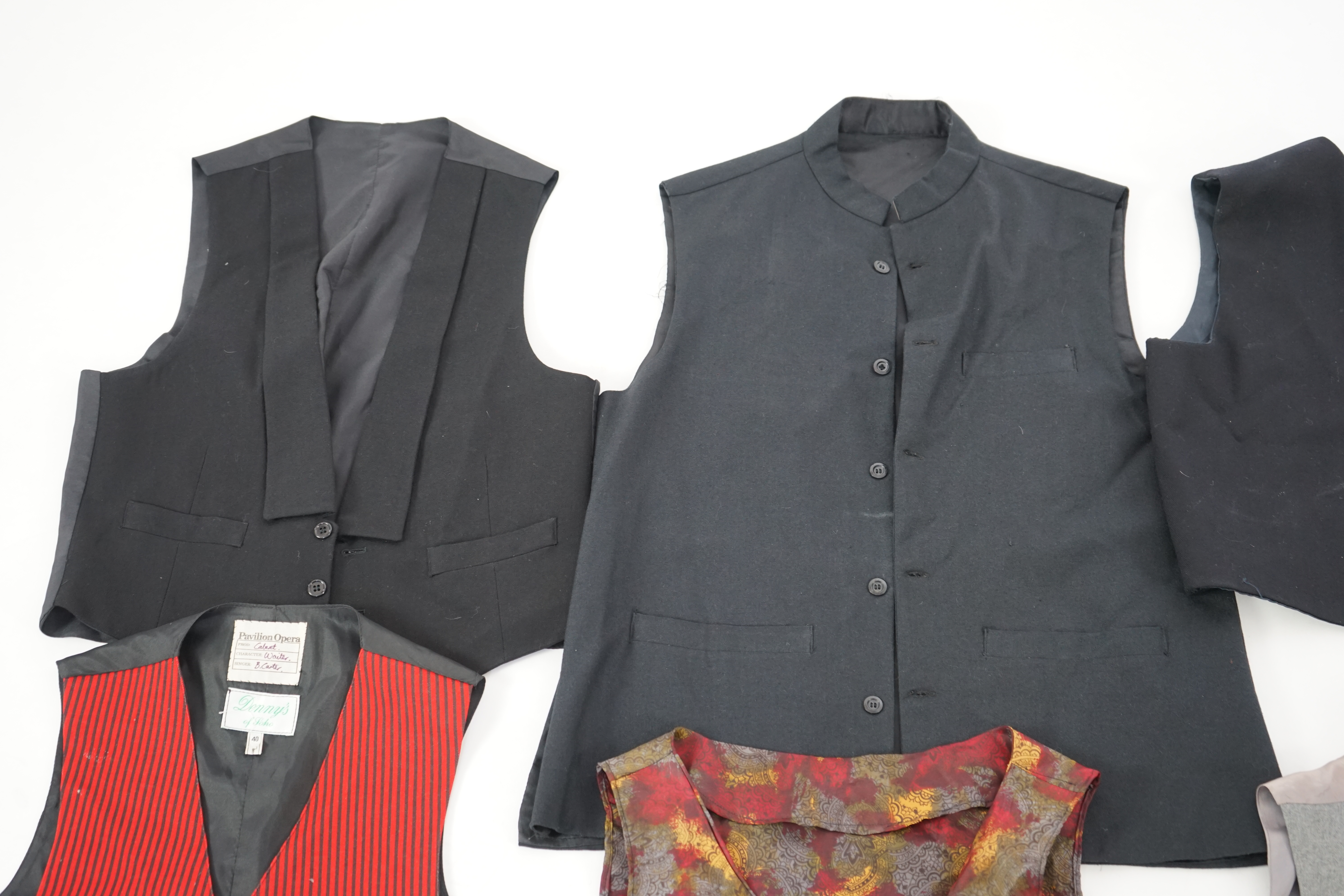 Five assorted men's period waistcoats (darker colours). Ex Pavilion Opera. - Image 3 of 8